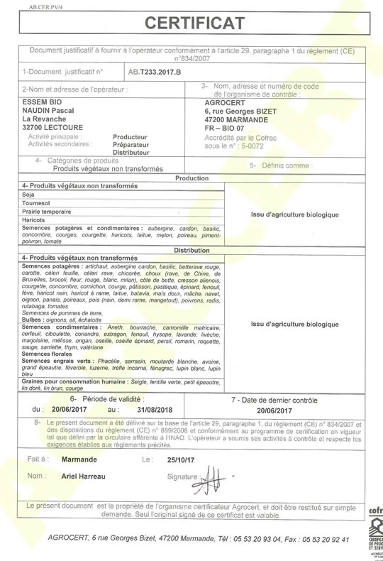Certificat BIO 2022 - 2032